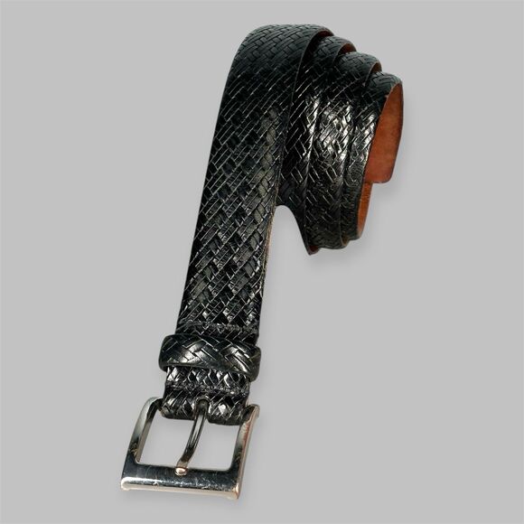 Cole Haan Belt Weave Pattern Black Leather Mens Size 38 Made In Italy - Picture 1 of 11